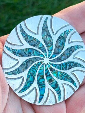 Vtg Taxco Sterling Large Abalone Pendant/Brooch